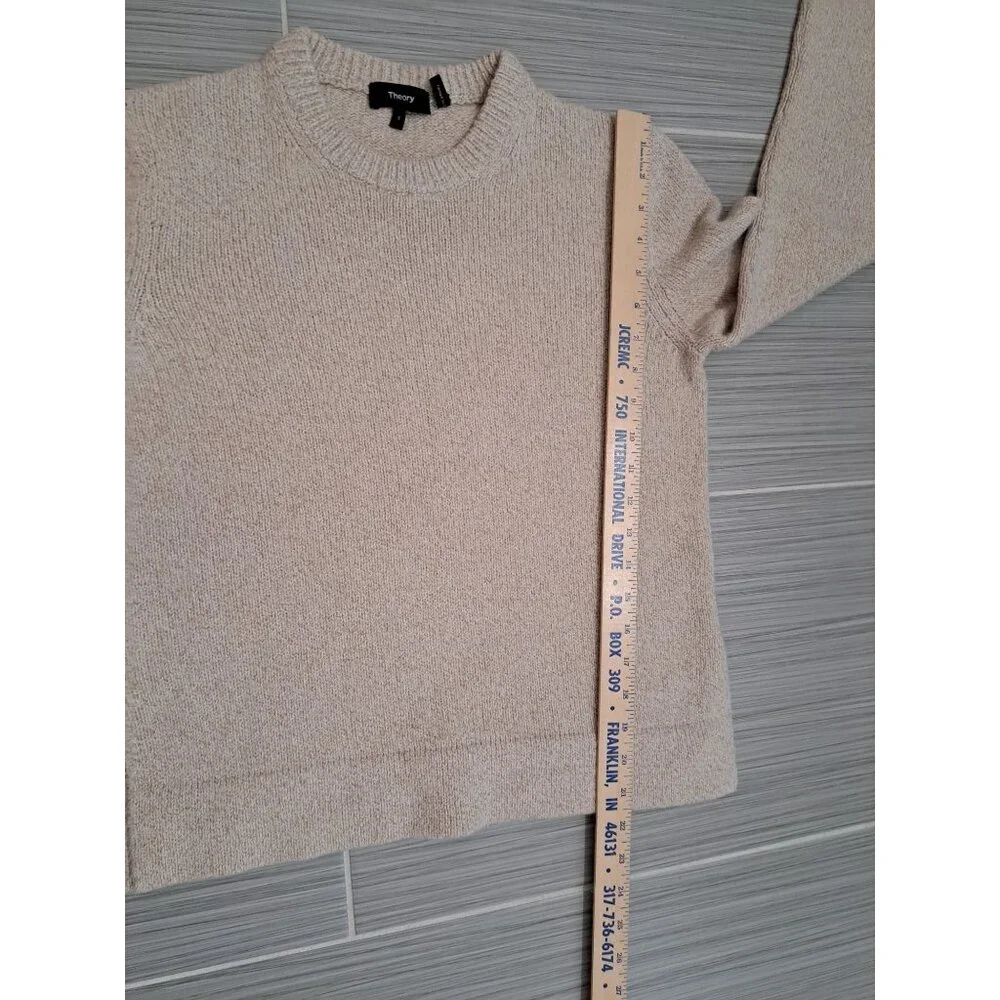 Theory Cashmere Wool Blend Bouclé Knit Sweater Beige Long Sleeve Small Women's - Picture 10 of 11